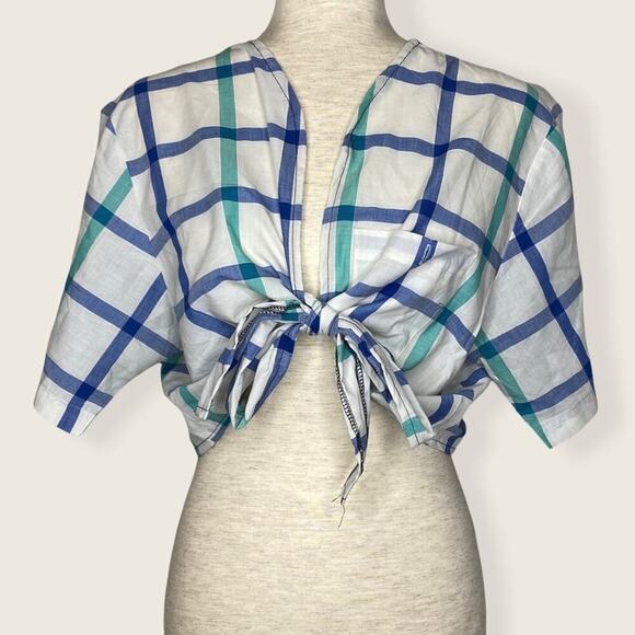 NWT | Urban Outfitters Renewal Recycled Check Tie-Front Shirt | M/L - Picture 1 of 9